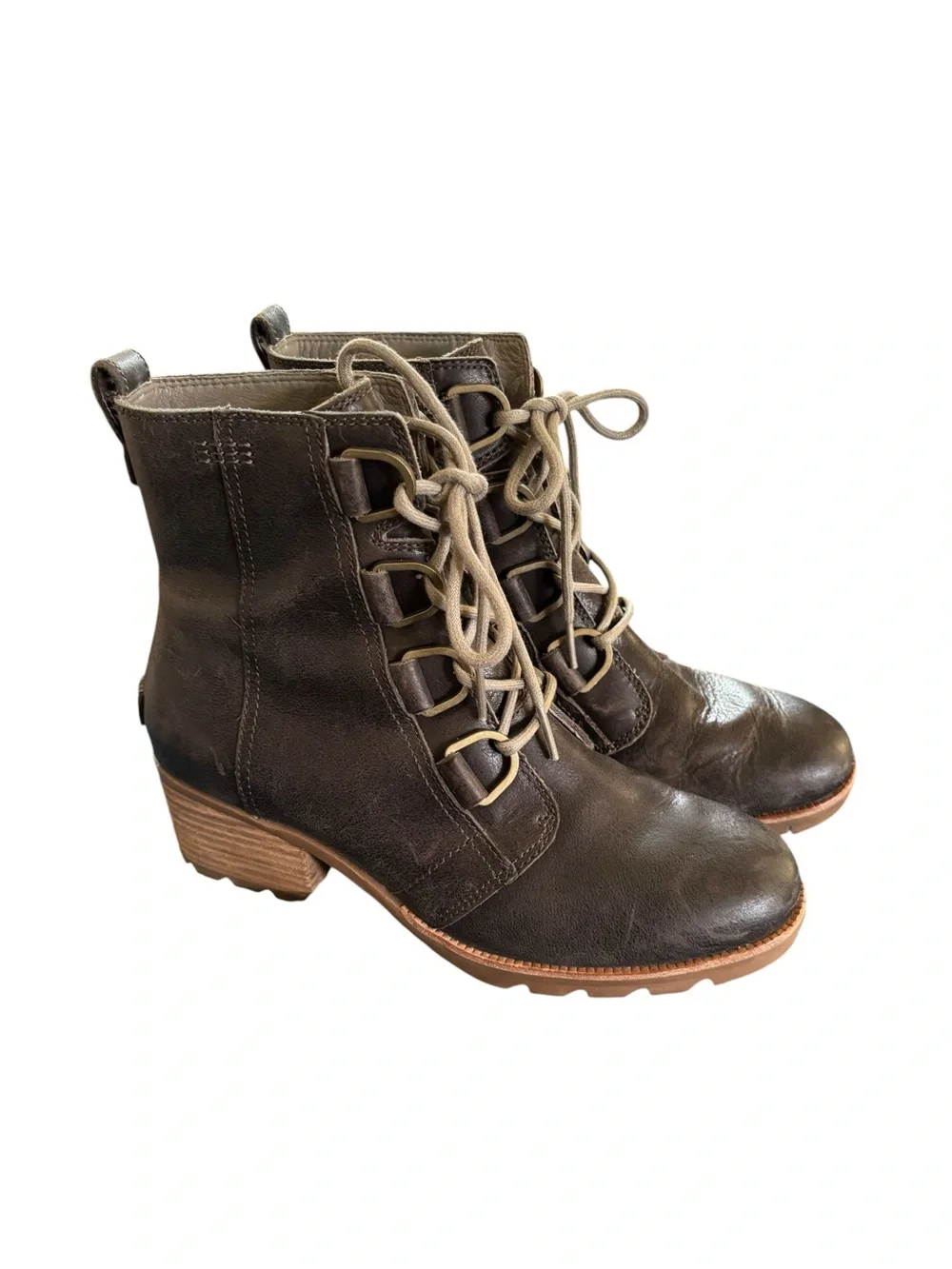 Sorel Cate Lace Boots Sz 8.5  Waterproof Leather Lace Up Dark Brown Bootie Fall